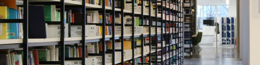 Library with books on shelves